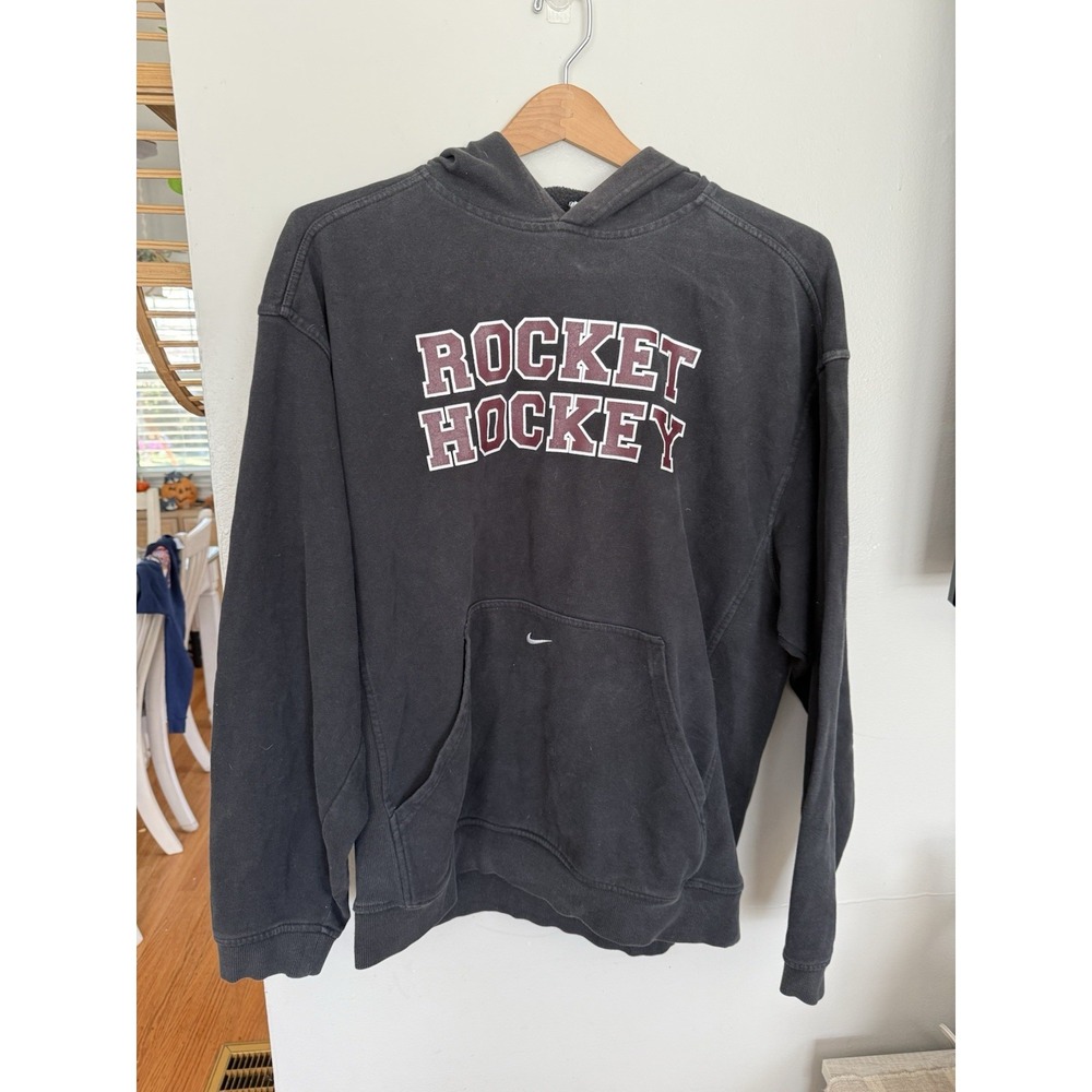 Vintage Nike Hoodie Center Check  Swoosh Pocket Black Highschool Team Mens Large